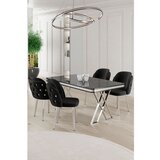 Hanah home Rigel - Black Marble, Chrome, Black Black MarbleChromeBlack Dining Table & Chairs Set (5 Pieces) | ePonuda.com