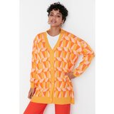 Trendyol Orange Pink Geometric Patterned Button Detailed Knitwear Cardigan | Shoptok.si