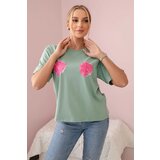 Kesi Cotton blouse with flower print dark mint | shoptok.hr