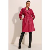 Bigdart 1034 Belted Faux Leather Trench Coat - Claret Red cene