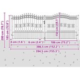  Vrata za ogradu KAMPEN s kopljem na vrhu crna 394,5 x 150 cm čelična | shoptok.hr