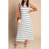 Fenzy Maxi Obleka S Potiskom Črt, Bela | Shoptok.si