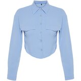 Trendyol Blue Pocket Detailed Crop Woven Shirt Cene