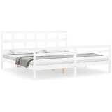  The Living Store Posteljni okvir z vzglavjem bel 200x200 cm trden les - Posteljni Okvir, (21496826) | Shoptok.si