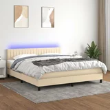  Krevet box spring s madracem LED krem 160x200 cm od tkanine
