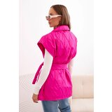 Kesi Włoski Women's quilted vest with a belt and wide collar pink | shoptok.hr