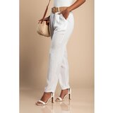 Fenzy Dolge Hlače Z Okrasnim Pasom, Bele | Shoptok.si