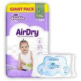 Violeta double Care Giant Air Dry Pelene, 5 Junior, 11-25 kg, 104 komada + Double Care Vlažne maramice, 56 komada Cene