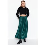 Trendyol Emerald Green Pleated Maxi Knitted Skirt Cene