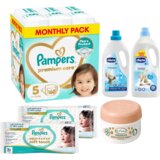 Pampers Pelene Premium Care 5, Monthly, 11-15kg, 160/1, Chicco sta za prajne veša Sensitive, Pavlovićeva mast, Vlažne maramice Aqua Soft Touch | Eponuda.com