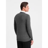 Ombre Men's sweater with a "v-neck" neckline with a shirt collar - graphite | ePonuda.com