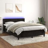 vidaXL Box spring postelja z vzmetnico LED črna 140x190 cm žamet | Shoptok.si