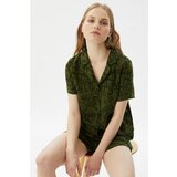 Trendyol Komplet tkanih pidžama sa zelenim printom krema Cene