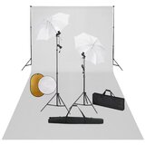 vidaXL studijski komplet s svetilkami, dežniki, ozadjem in odbojnikom | Shoptok.si