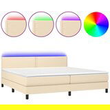 vidaXL Box spring postelja z vzmetnico LED krem 200x200 cm blago, (20902166) Cene