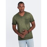 Ombre Men's brindle V-neck t-shirt with pocket - olive | ePonuda.com