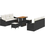  9-delni vrtni kavč set z blazinami Črn Poly Rattan Akacija | Shoptok.si
