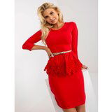 Fashion Hunters Red fitted cocktail dress with 3/4 sleeves Cene