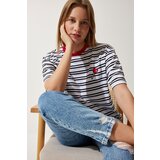 Happiness İstanbul women's white crew neck striped knitted t-shirt Cene