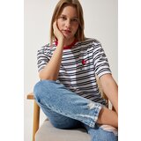  Women's White Crew Neck Striped Knitted T-Shirt Cijene