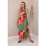 Kesi Women's Viscose Dress with Ties Around the Neck - Khaki Cijene
