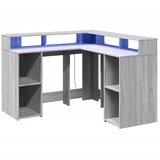  Radni stol s LED svjetlima siva boja hrasta 130x130x91cm drveni | Eponuda.ba