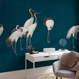  Foto tapeta - Evening by the pond - a group of cranes drawn in dry pastel on a dark turquoise background 245x175 Samoljepljiva | shoptok.hr