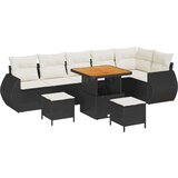  9-dijelni vrtni set sofa s jastučićima Crni Poly Rattan Akacija Vrtna garnitura - 3-dijelni vrtni blagovaonski set s jastučićim | shoptok.hr