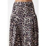  Women's Black Beige Leopard Patterned Flounce Summer Poplin Skirt | Shoptok.si