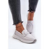 Kesi Women's leather loafers on platform light grey S.Barski | ePonuda.com