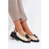 ARTIKER Leather Patent Ladies Wedge Sandals with Decoration Beige | Shoptok.si