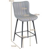 Namještaj Set od 2 barske stolice, visoke kuhinjske stolice s ergonomskim naslonom i podstavljenim sjedalom, sive | shoptok.hr