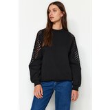 Trendyol Black Mesh Detail Thick Fleece Inside Regular/Normal Knitted Sweatshirt Cene