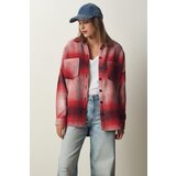  Women's Red Lumberjack Oversize Cachet Shirt Jacket Cene