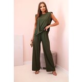 Kesi Włoski Women's set made of viscose with no sleeves and straight trousers khaki | Shoptok.si