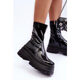 Boto Lacquered Ankle Boots On Massive Platform Black Kylira Cene