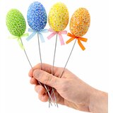  Easter Eggs On A Wire Pick Colorful White Patterns Ribbon Decoration 6pcs | shoptok.hr