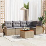  6 delni vrtni kavčni set z blazinami bež poli ratan akacija | Shoptok.si