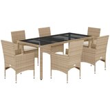  The Living Store Vrtna jedilna garnitura 7-delna z blazinami bež PE ratan steklo - Vrtna Jedilna Garnitura, (21451752) | Shoptok.si