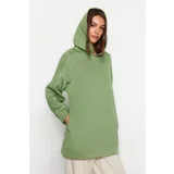 Trendyol Mint Hooded Diver/Scuba Knitted Sweatshirt