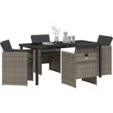 vidaXL 5-delna vrtna jedilna garnitura s blazinami siva poli ratan, vrtna miza črna 160x80x73 cm kaljeno steklo | Shoptok.si