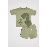 Defacto Baby Boy Dinosaur Printed Combed Cotton Short Sleeve T-Shirt Shorts 2-Piece Set