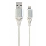Gembird CC USB2B AMLM 1M BW2 Premium cotton braided 8 pin charging and data cable, 1m, silver white Cene