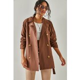Olalook Women's Bitter Brown Belted Short Trench Coat Without Lining | shoptok.hr
