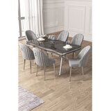 Hanah home trpezarijski set Pem, sto i 6 stolica, antracit ploča Irony, hromirane noge, siva tkanina Babyface | Eponuda.com