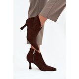 Boto Low Women's Ankle Boots On Heel Eco Suede Chocolate Jolivra Cene