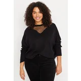 Trendyol Curve Black Tulle Detailed Off Shoulder Thin Knitwear Sweater