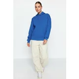 Trendyol Sax Hoody with a Printed Back Oversized/Wide-Wide Fit Fleece Inside Knitted Sweatshirt
