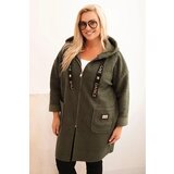 Kesi Włoski Plus Size women's coat made of faux shearling with a hood and pockets khaki | Shoptok.si