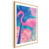  Plakat - Pink Flamingo - abstract flamingo against a background of palm trees and ice cubes 40x60 Zlatni okvir s margom | shoptok.hr